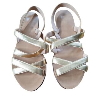 J. Crew Metallic Gold Leather Cross-Strap Sandals 8